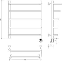 Полотенцесушитель электрический Secado Мерида 2 СП 60x50 см, подключение справа, матовый черный, лесенка, с полкой