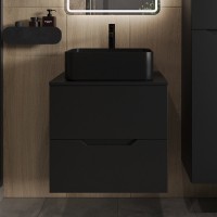 Тумба с раковиной Orange Line 60 подвесная, 2 ящика, матовая черная с раковиной B02-460MB