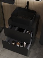 Тумба с раковиной Orange Line 60 подвесная, 2 ящика, матовая черная с раковиной B02-460MB