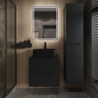 Тумба с раковиной Orange Line 60 подвесная, 2 ящика, матовая черная с раковиной B02-460MB