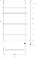 Полотенцесушитель электрический Secado Турин 1 СП 100x55 см, подключение справа, матовый черный, лесенка, с полкой