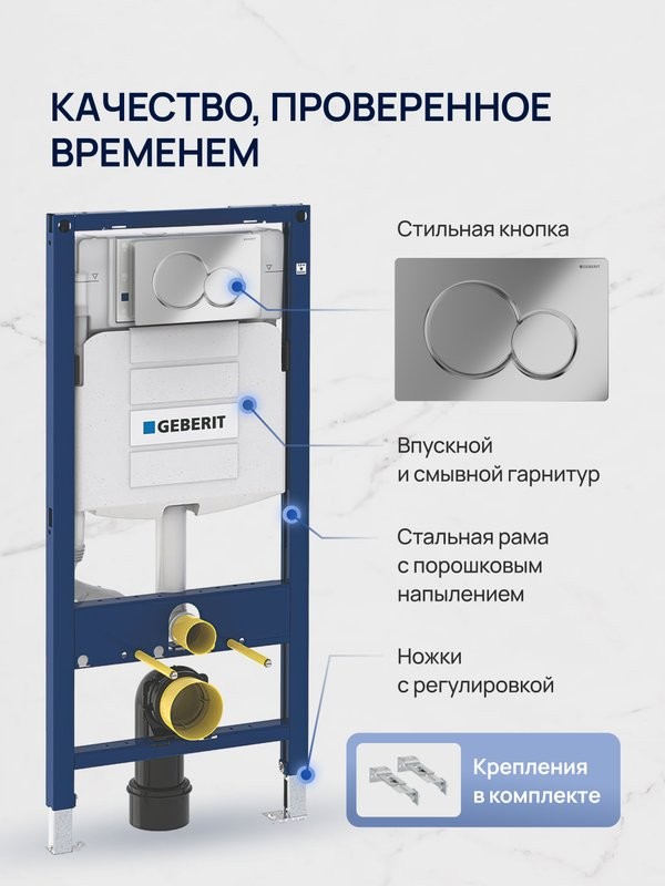 Комплект 3 в 1: Инсталляция Geberit Duofix UP 320 111.300.00.5 (111.950.00.6) + Унитаз подвесной STWORKI Левангер S07401WH безободковый, смыв Торнадо, с микролифтом, антивсплеск + Кнопка Sigma 01 115.770.21.5 глянцевый хром