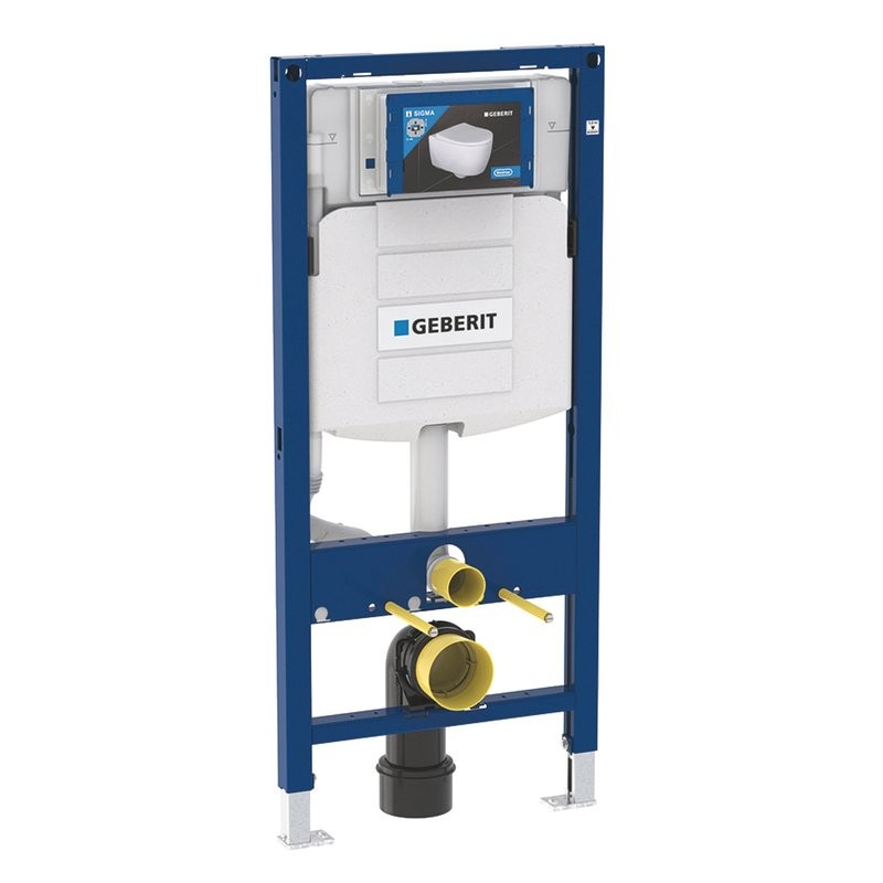 Комплект 3 в 1: Инсталляция Geberit Duofix UP 320 111.300.00.5 (111.950.00.6) + Унитаз подвесной STWORKI Левангер S07401WH безободковый, смыв Торнадо, с микролифтом, антивсплеск + Кнопка Sigma 01 115.770.21.5 глянцевый хром