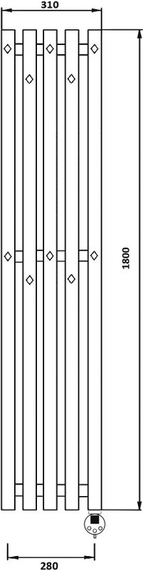 Полотенцесушитель электрический Secado Сандриго 5К 1800/280 180x30 см, подключение справа, матовый черный, I-образный
