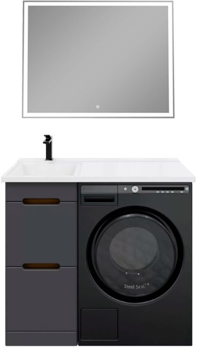 Мебель для ванной комнаты SanStar Darko 100 L под стиральную машину дуб вотан, графит софт, раковина Космос