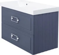 Тумба с раковиной La Fenice Cubo Twin 90 L подвесная, blu grigio, ручки белые, раковина Cubo 90 L