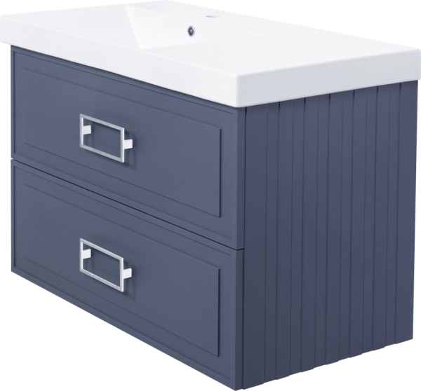 Тумба с раковиной La Fenice Cubo Twin 90 L подвесная, blu grigio, ручки белые, раковина Cubo 90 L