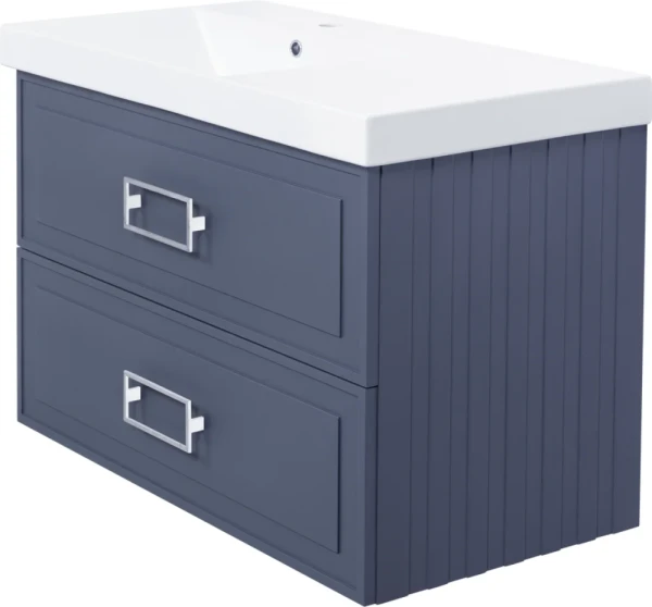 Тумба с раковиной La Fenice Cubo Twin 90 L подвесная, blu grigio, ручки белые, раковина Cubo 90 L