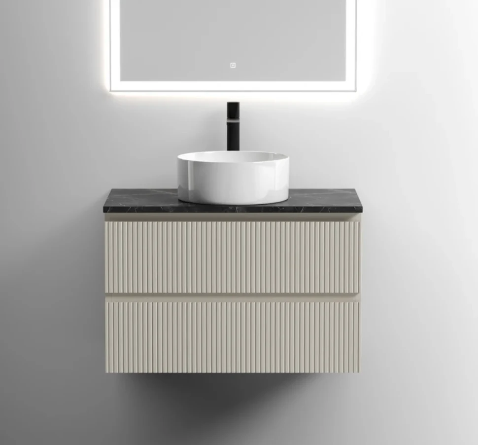 Тумба с раковиной Sancos Snob T 80 см, beige soft, столешница черный мрамор, раковина CN6032