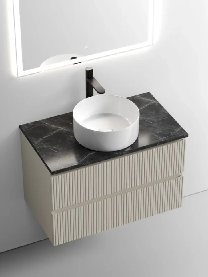 Тумба с раковиной Sancos Snob T 80 см, beige soft, столешница черный мрамор, раковина CN6032