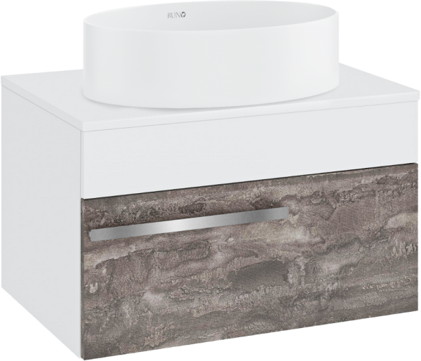 Тумба с раковиной Runo Вудлайн 65 подвесная, железный камень, раковина Ovale 50
