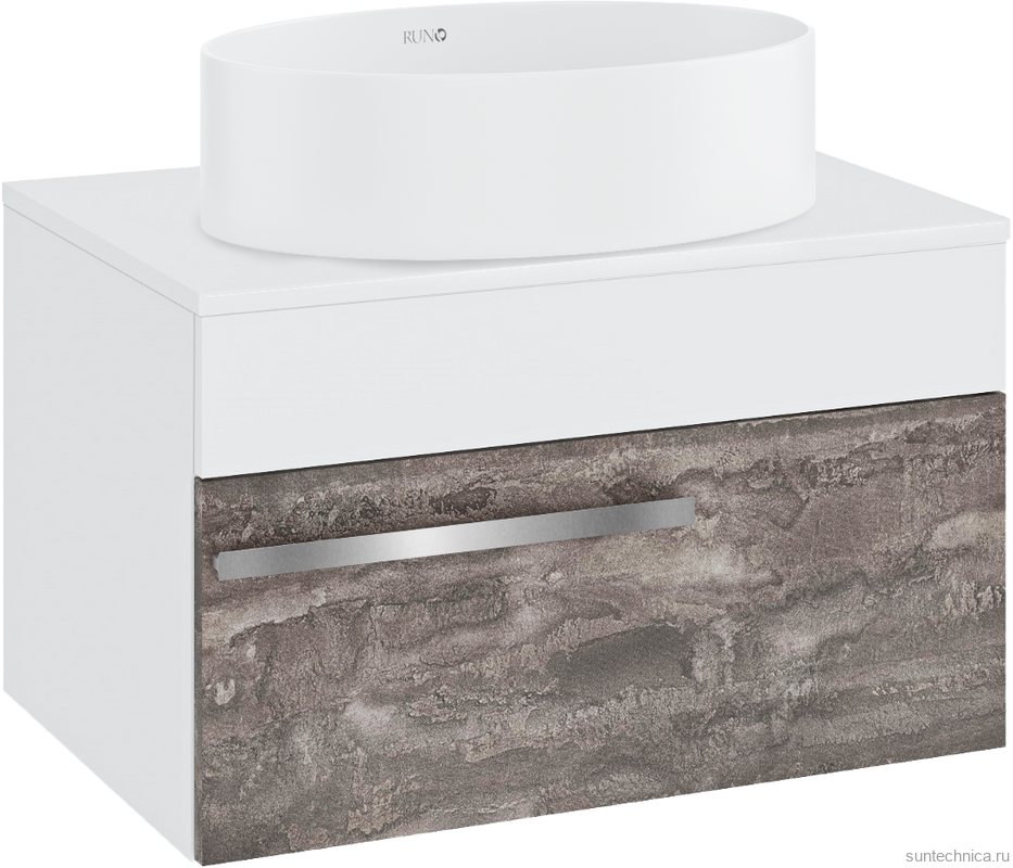 Тумба с раковиной Runo Вудлайн 65 подвесная, железный камень, раковина Ovale 50