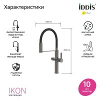 Смеситель для кухни IDDIS Ikon IKNGMFFi05 с гибким изливом, матовый графит