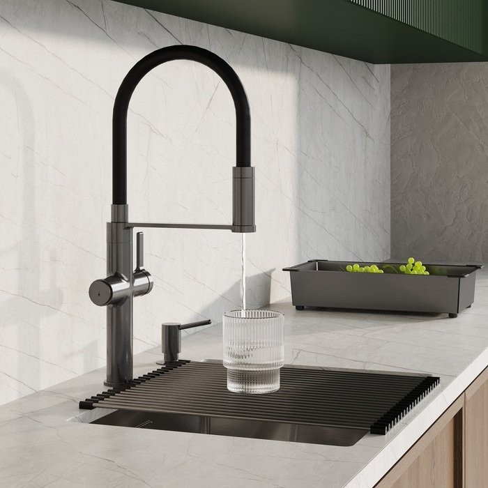 Смеситель для кухни IDDIS Ikon IKNGMFFi05 с гибким изливом, матовый графит