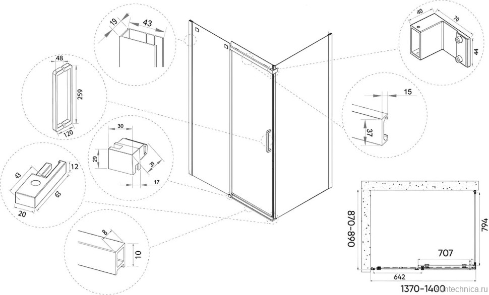 Душевой уголок Veconi Rovigo RV-071 140x90