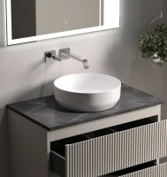 Тумба под раковину со столешницей Sancos Snob R 80 beige soft, столешница черный мрамор