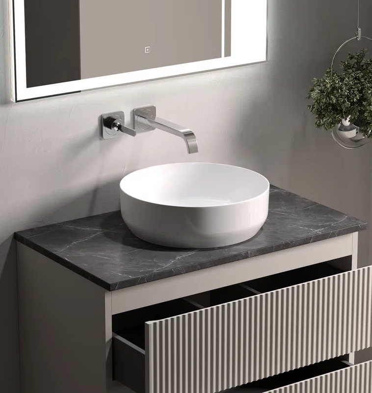 Тумба под раковину со столешницей Sancos Snob R 80 beige soft, столешница черный мрамор