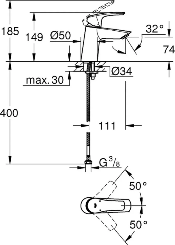 Смеситель для раковины Grohe Eurosmart 23967003