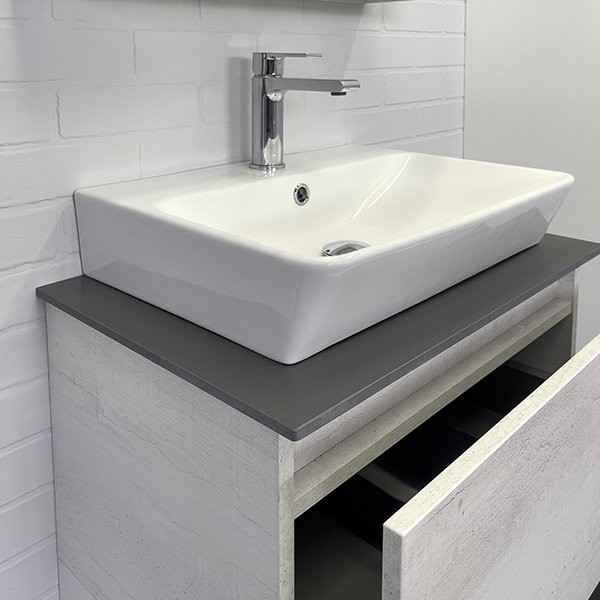 Тумба с раковиной Comforty Прага 60 подвесная, белый дуб, с раковиной 9055RA-50