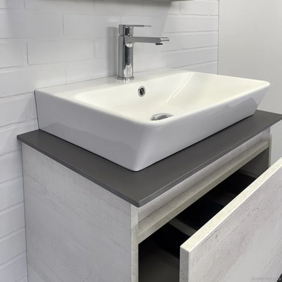 Тумба с раковиной Comforty Прага 60 подвесная, белый дуб, с раковиной 9055RA-50