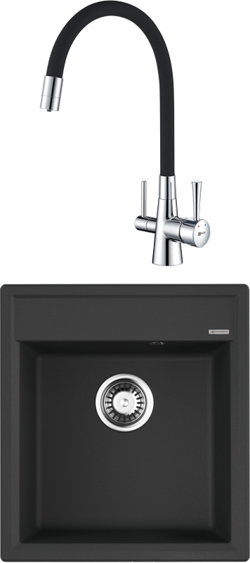 Комплект Мойка Omoikiri Daisen 46-BL черная + Смеситель Lemark Comfort LM3075C с гибким изливом, хром, черный