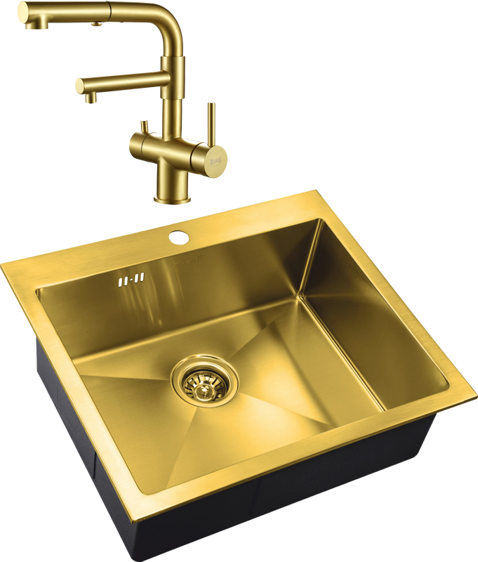 Комплект Мойка Zorg Inox PVD SZR-5951 bronze + Смеситель Sanitary SZR-3216 Bronze бронза