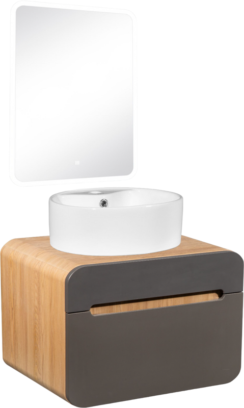 Мебель для ванной комнаты Runo Ницца 60 дуб натуральный, графит, раковина Sole 40