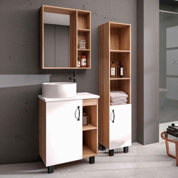 Мебель для ванной комнаты Grossman Флай 60 со столешницей, дуб сонома, белая