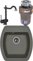 Комплект Мойка Florentina Нире 480 черный + Смеситель Ода FL черный + Измельчитель Bort Titan Max Power FullControl