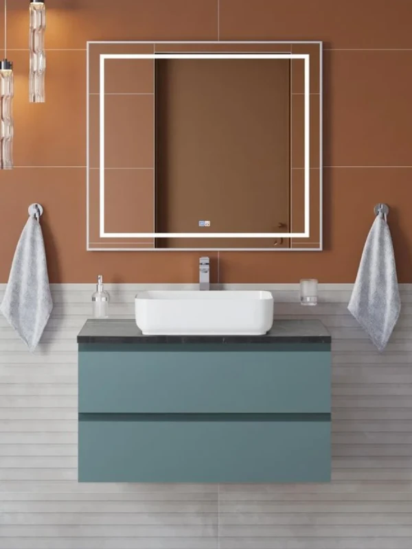 Мебель для ванной комнаты BelBagno Kraft 90 подвесная, матовая голубая, столешница kep-90-mno, раковина BB1304