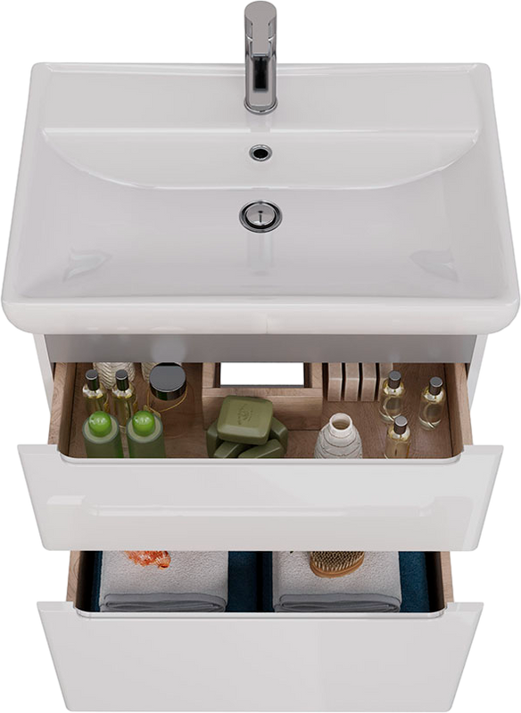 Тумба под раковину Lemark Buno 70 белая глянцевая, 2 ящика