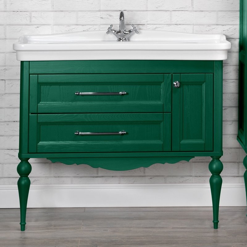 Тумба с раковиной ValenHouse Эстетика 105 АС 100, зеленая, подвесная, ручки хром, раковина Модерн