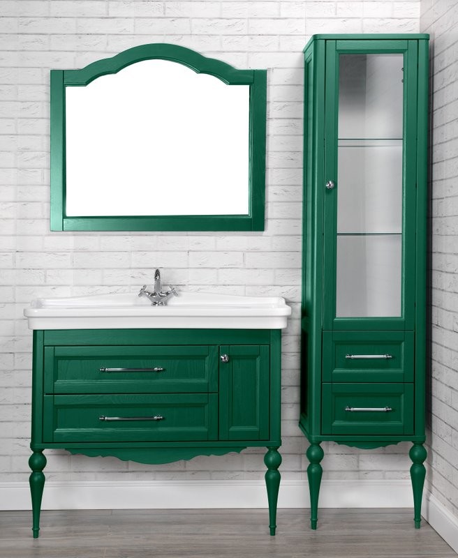 Тумба с раковиной ValenHouse Эстетика 105 АС 100, зеленая, подвесная, ручки хром, раковина Модерн