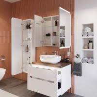 Тумба с раковиной STWORKI Берген 80 белая с темной столешницей, Moduo 50 Square