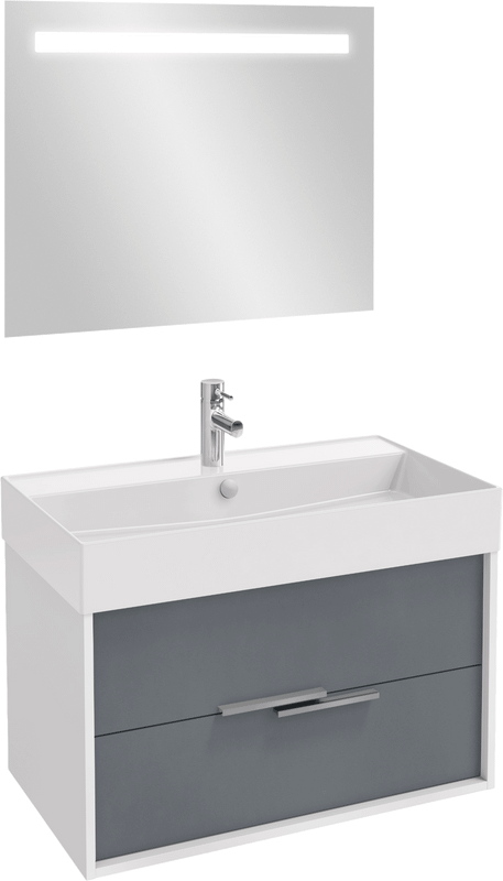 Мебель для ванной комнаты Jacob Delafon Vivienne 80 белая блестящая, серый матовый, раковина белая