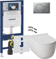 Комплект Унитаз подвесной Damixa Scandinavian Pure DX36C1701SC с микролифтом, безободковый + Крепления Geberit Duofix 111.815.00.1 к стене + Звукоизоляция + Инсталляция UP 320 111.300.00.5 + Кнопка Sigma 01 115.770.JQ.5 лакированная, матовый хром