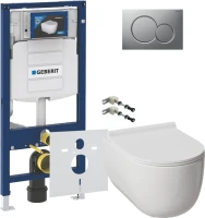 Комплект Унитаз подвесной Damixa Scandinavian Pure DX36C1701SC с микролифтом, безободковый + Крепления Geberit Duofix 111.815.00.1 к стене + Звукоизоляция + Инсталляция UP 320 111.300.00.5 + Кнопка Sigma 01 115.770.JQ.5 лакированная, матовый хром