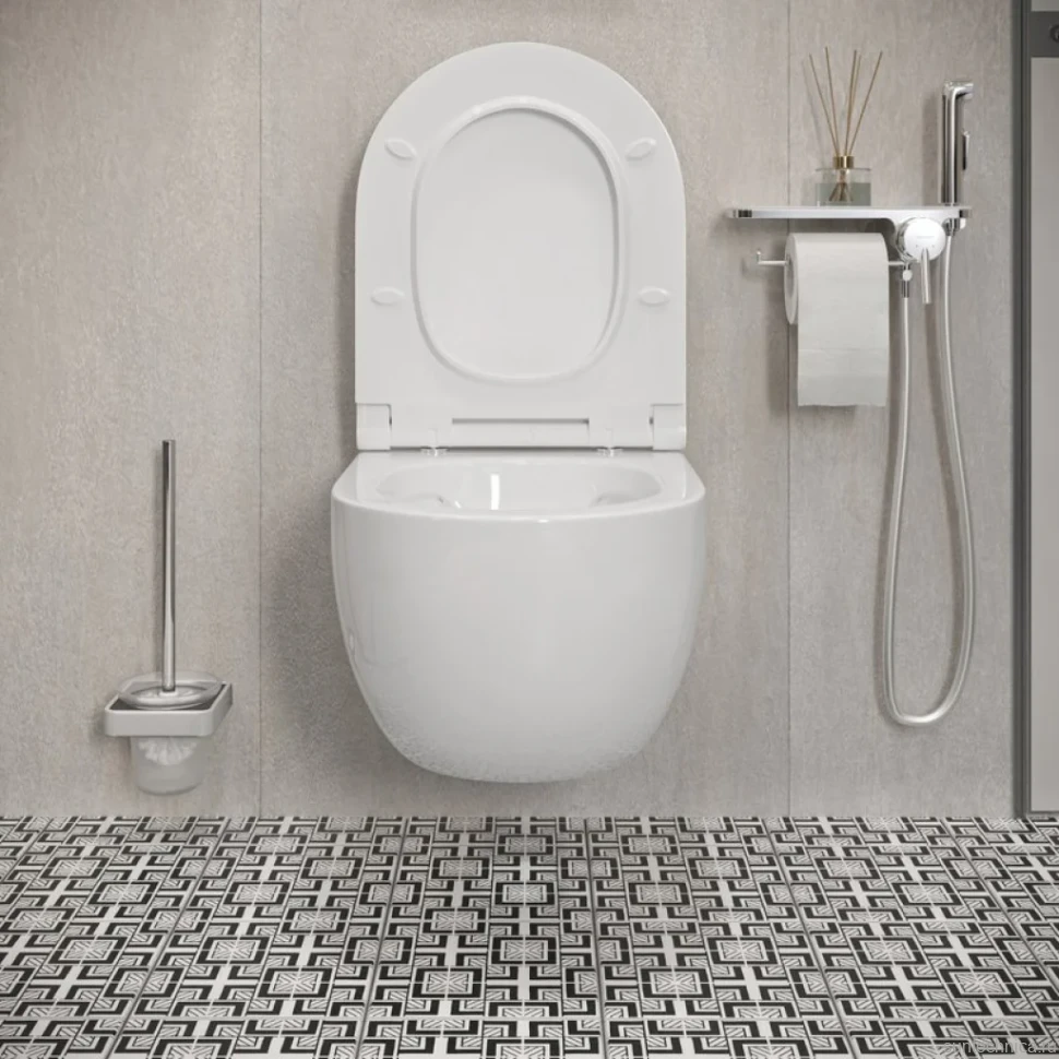Комплект Унитаз подвесной Damixa Scandinavian Pure DX36C1701SC с микролифтом, безободковый + Крепления Geberit Duofix 111.815.00.1 к стене + Звукоизоляция + Инсталляция UP 320 111.300.00.5 + Кнопка Sigma 01 115.770.JQ.5 лакированная, матовый хром
