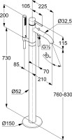 Напольный смеситель для ванны с душем Kludi Bozz 385900576 хром