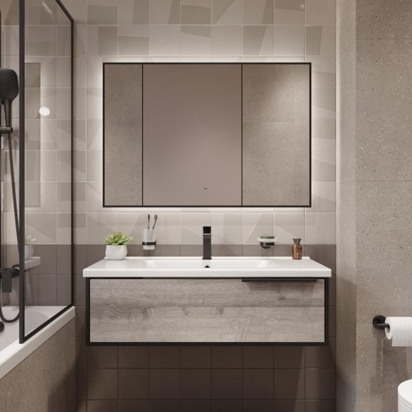 Мебель для ванной комнаты STWORKI Брамминг 100 подвесная, дуб шерман серый