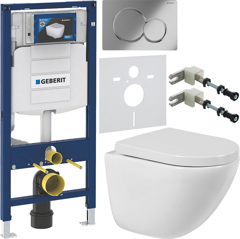 Комплект Унитаз подвесной BelBagno Amanda BB051CHR безободковый + Крышка Norma BB865SC с микролифтом + Инсталляция Geberit Duofix UP 320 111.300.00.5 + Кнопка Sigma 01 115.770.21.5 хром + Крепления 111.815.00.1 к стене + Звукоизоляция