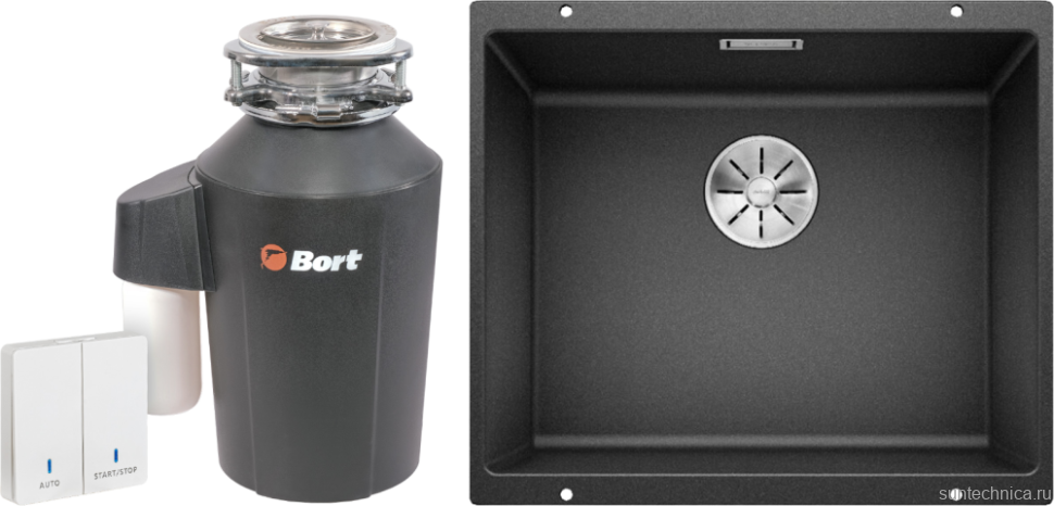 Комплект Мойка Blanco Subline 500-U антрацит + Измельчитель Bort Alligator Green