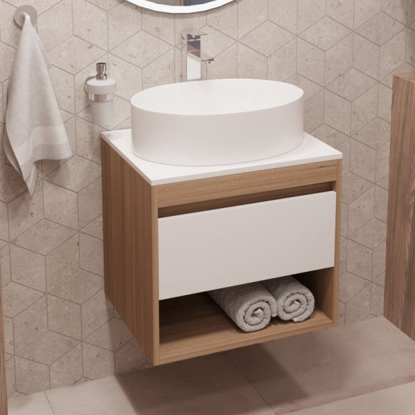 Тумба с раковиной Teymi Ritta 55 дуб эврика, матовая белая, раковина Lori 50