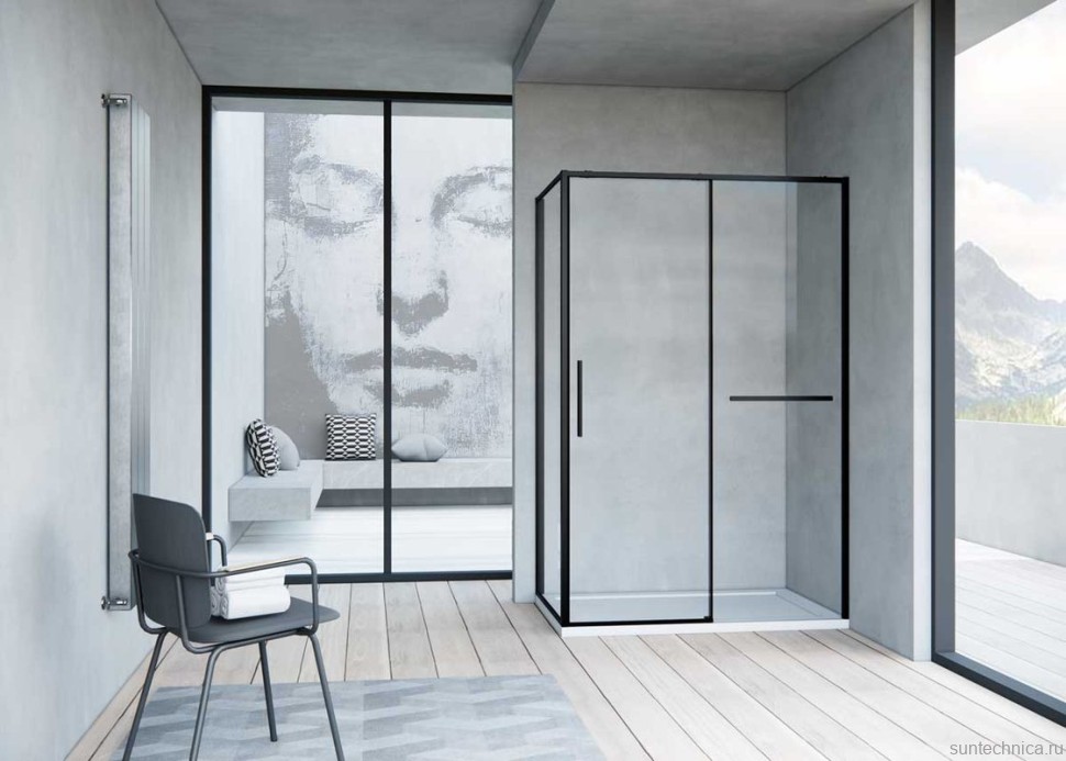 Душевой уголок Vincea Slim Soft VSR-1SS9011CLB 110x90, профиль черный, стекло прозрачное