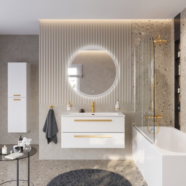 Мебель для ванной комнаты Cezares Eco Cer-N 100 bianco opaco, раковина Eco 100, ручки сатиновое золото