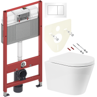 Комплект Унитаз подвесной BelBagno Flay-r + Крышка Marino BB105SC с микролифтом, петли хром + Инсталляция TECE Base 9400413 4 в 1 с кнопкой смыва