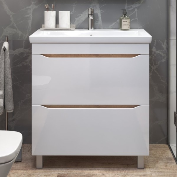 Тумба с раковиной Vigo Grani 80 напольная, дуб золотой, раковина Como 80