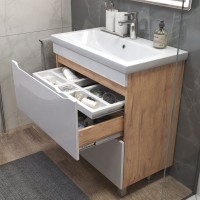 Тумба с раковиной Vigo Grani 80 напольная, дуб золотой, раковина Como 80