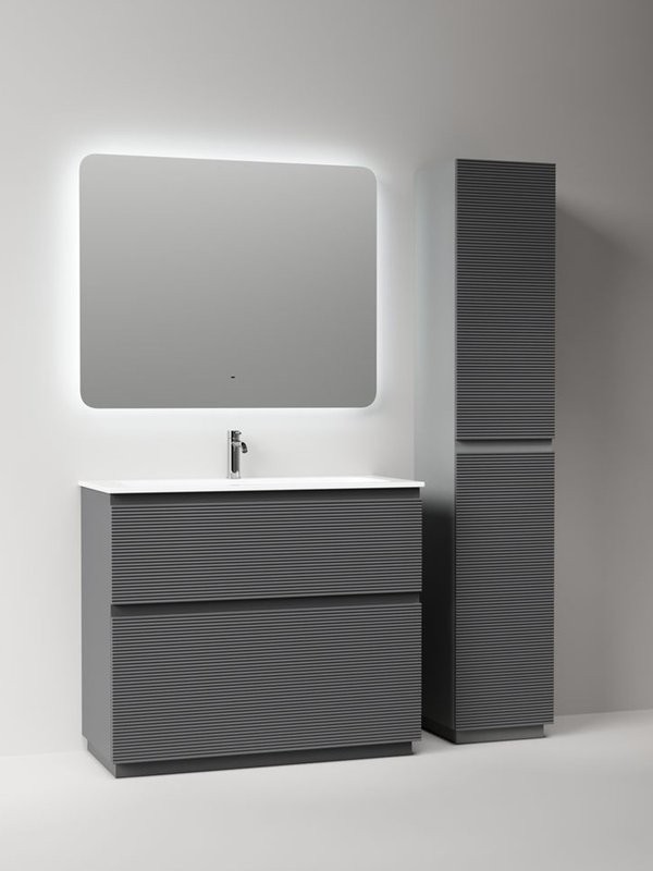 Мебель для ванной комнаты Sancos Folk Floor 100 напольная, grey soft, раковина CN7013