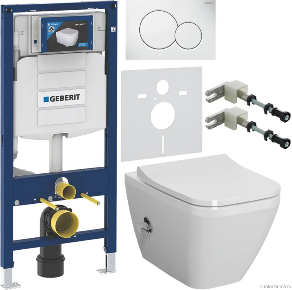 Комплект Унитаз подвесной VitrA Integra Square 7082B003-7209 с функцией биде + Крышка Integra Square 191-003-009 с микролифтом + Инсталляция Geberit Duofix UP 320 111.300.00.5 + Кнопка Sigma 01 115.770.11.5 белая + Крепления 111.815.00.1 к стене + Звукоиз